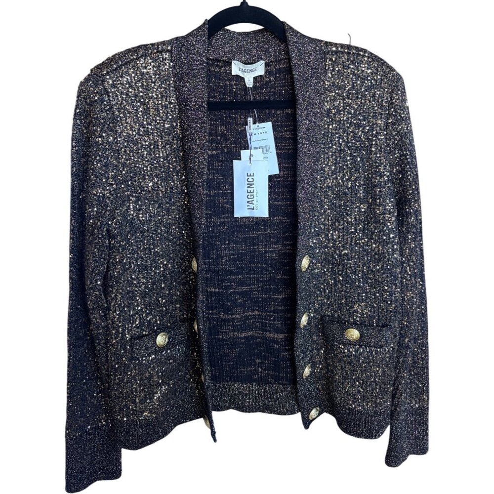 L’AGENCE Jinny Sequin Cardigan in Champagne Sequins – Size Small NWT - Picture 3 of 16